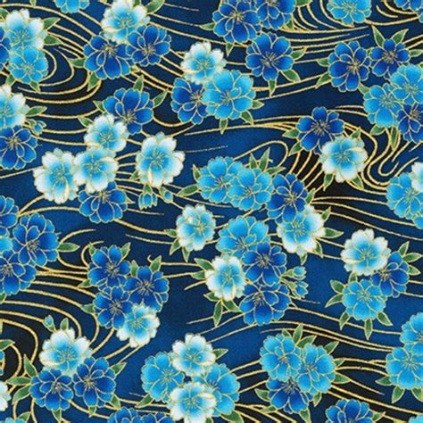 robert kaufman kaufman imperial collection blue flowers metallic blue fabric|honoka fabric.